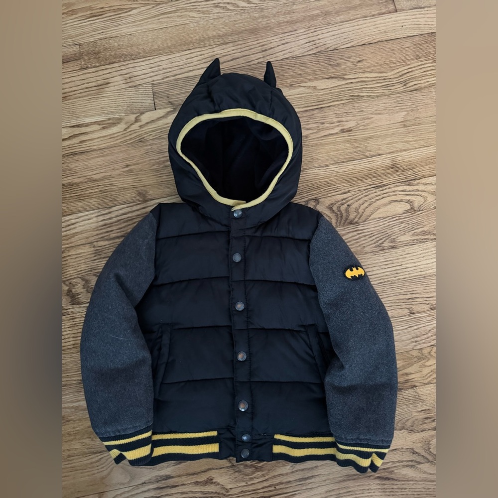 GAP Kids Batman Black and Yellow Puffer Jacket
